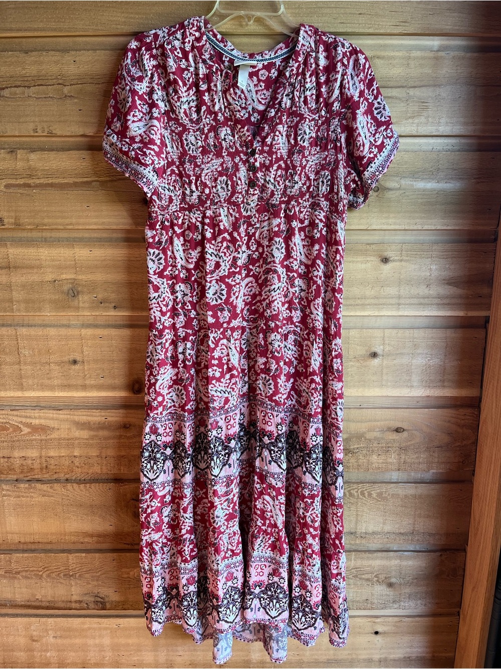 KNOX ROSE - Boho Red Floral Midi Dress Lightweight Summer Dress - Picture 2 of 11
